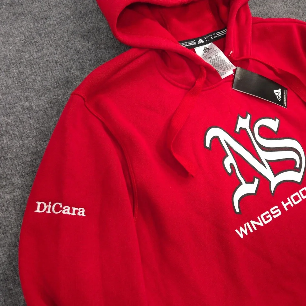 Adidas Fleece Hoodie Mens Large Red North Suburban Wings Hockey Pullover‎ NEW
